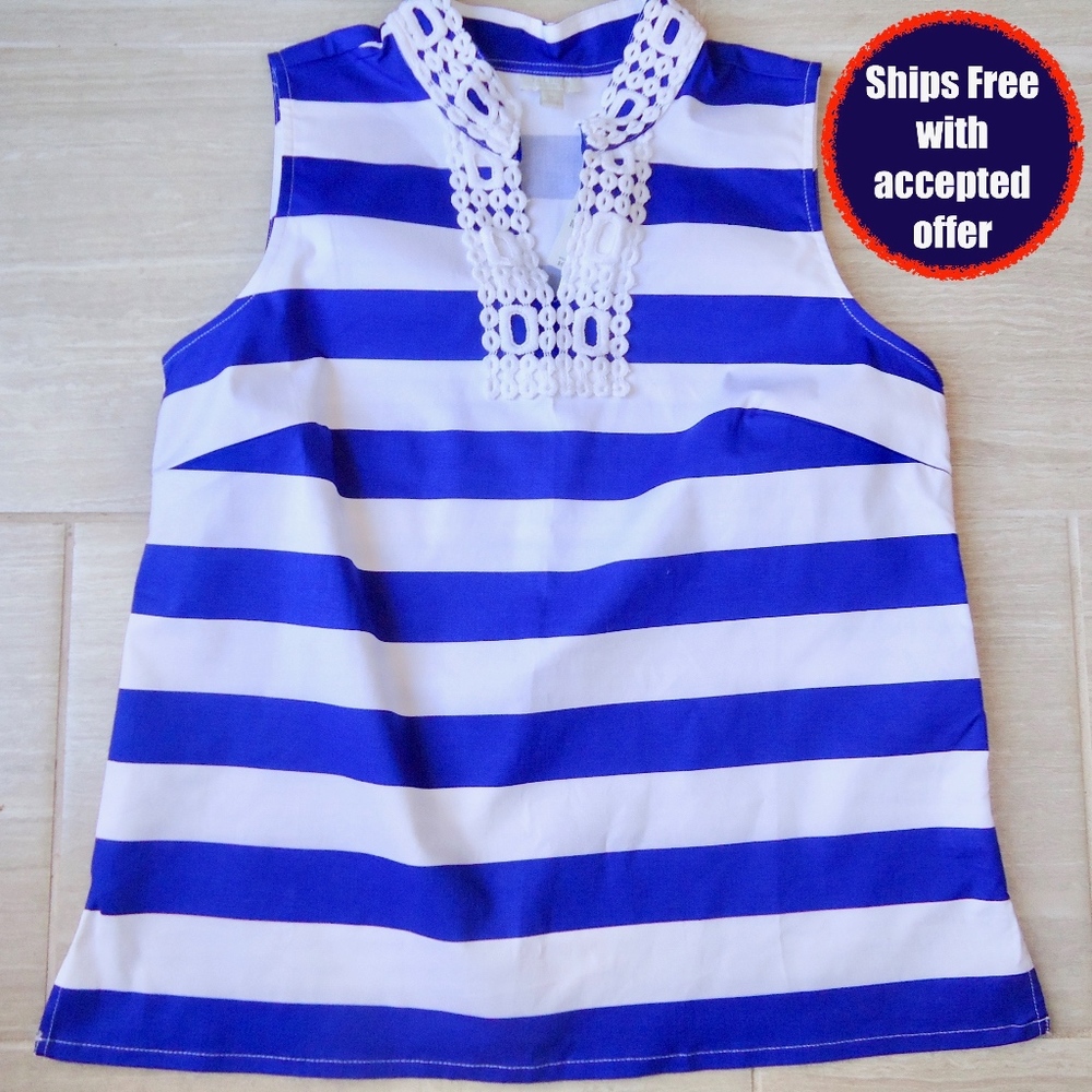 Talbots Embroidered Indigo Blue Side Zip S/L Top